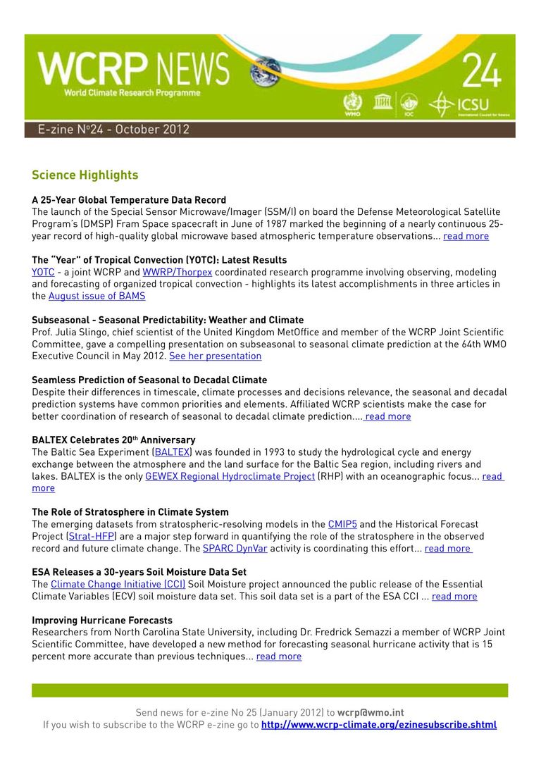 Download e-zine Nr 24: WCRP Newsletter e-zine No 24