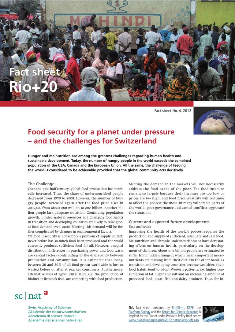 Food security for a planet under pressure – and the challenges for Switzerland