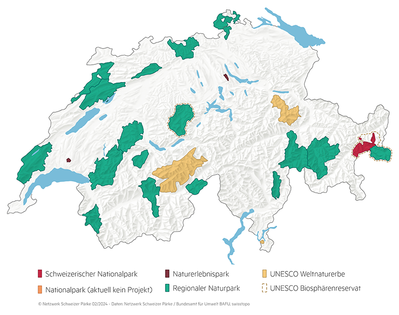 Karte Netzwerk Schweizer Pärke