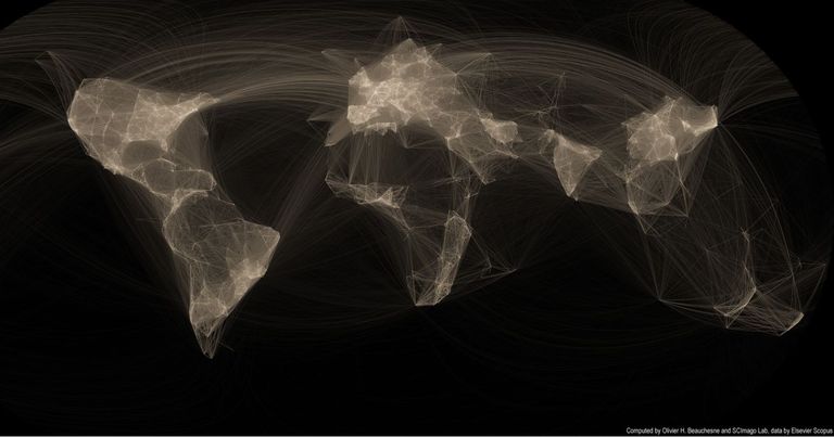 This map shows the collaboration networks between researchers in different cities (scientific papers 2008-2012)