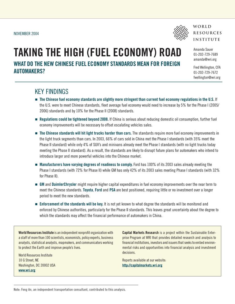 Taking the High (Fuel Economy) Road: Impacts of New Chinese Fuel Economy Standards