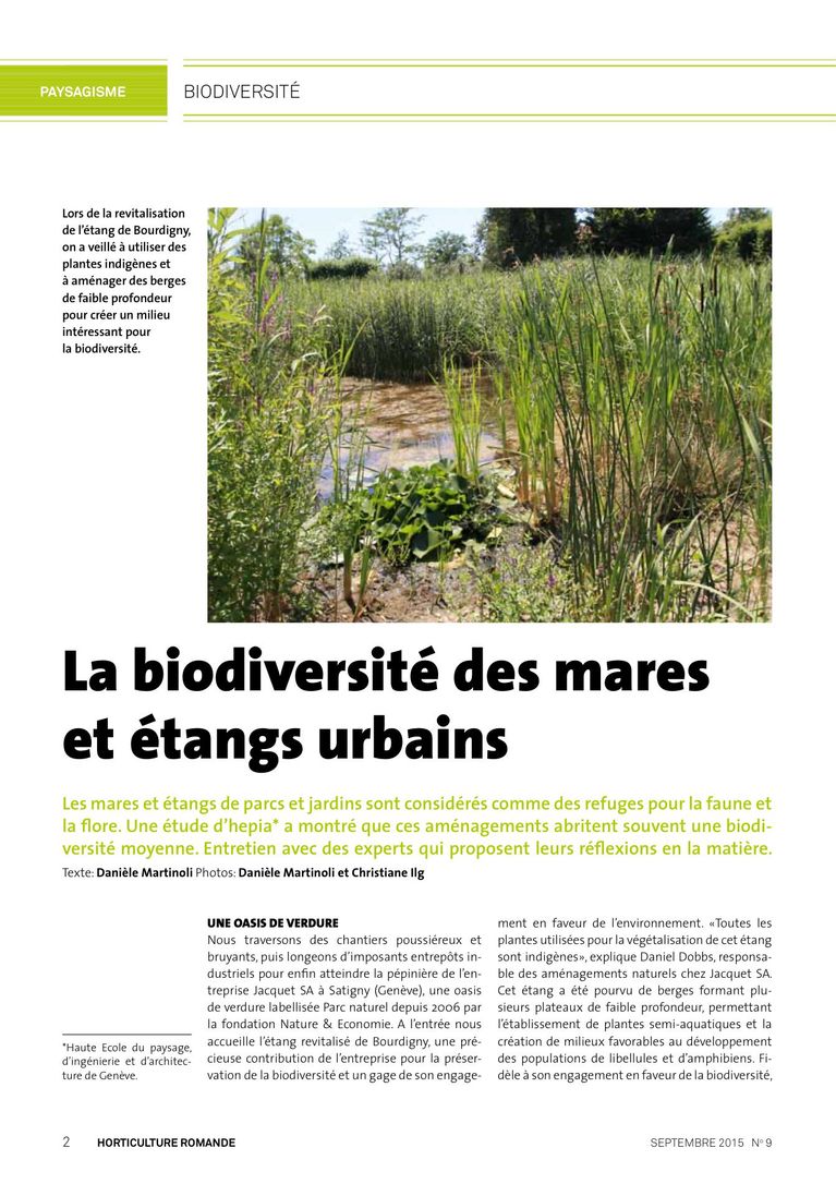 Biodiversité en horticulture 4: la biodiversité des mares et étangs urbains