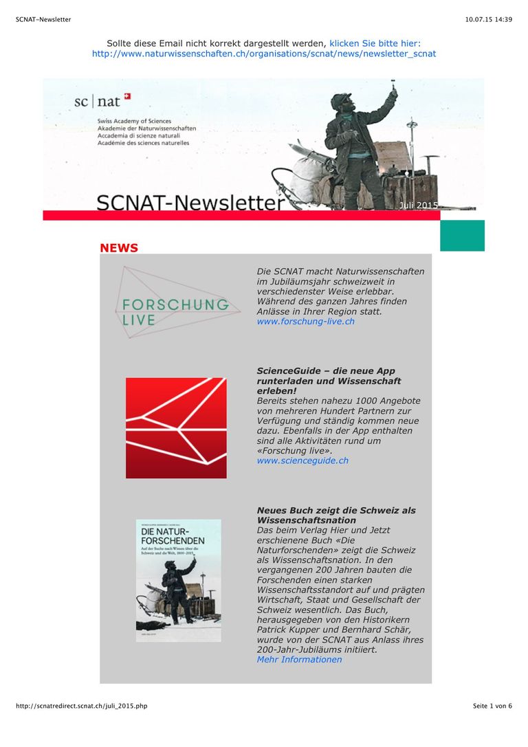 Newsletter SCNAT (Juli 2015)