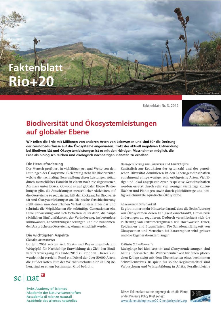 Biodiversität und Ökosystemleistungen auf globaler Ebene und in der Schweiz (2012)