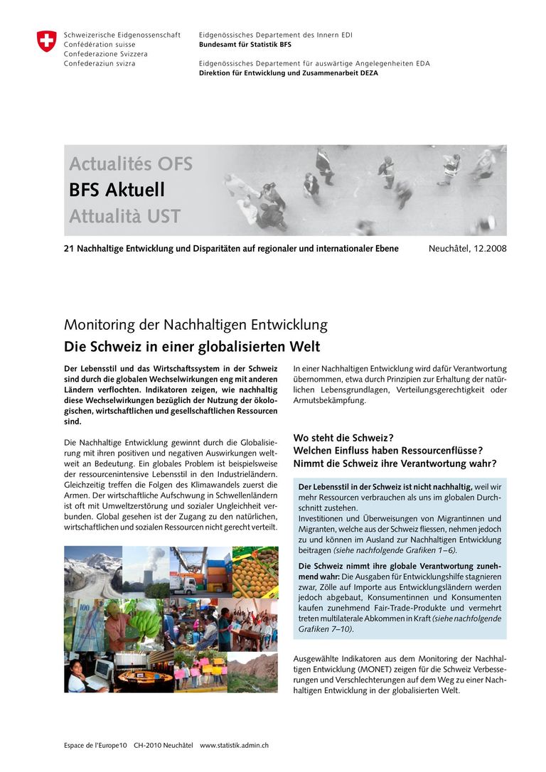 Publikation «Monitoring der Nachhaltigen Entwicklung": Monitoring der Nachhaltigen Entwicklung