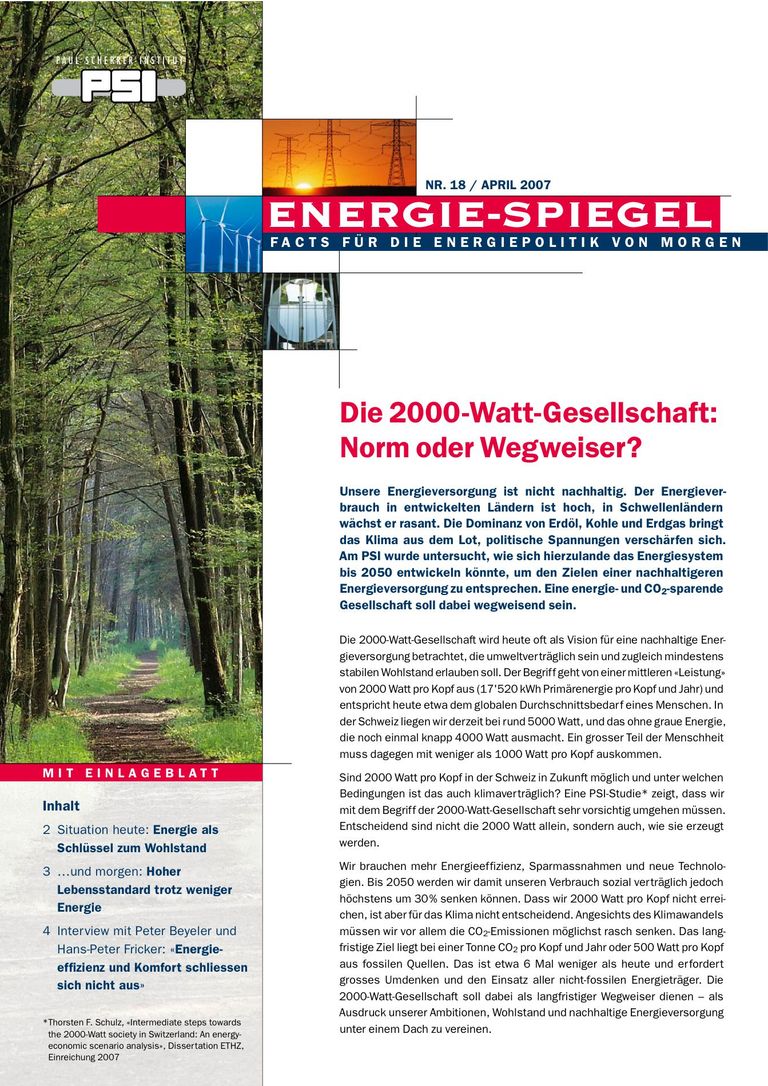 Energie-Spiegel Nr 18: Die 2000-Watt-Gesellschaft: Norm oder Wegweiser?