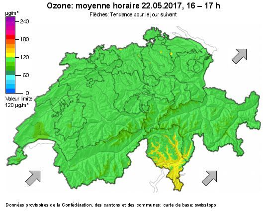 Dépassement des taux d'ozone au Tessin (22.05.2017). Dépassement des taux d'ozone au Tessin (22.05.2017).