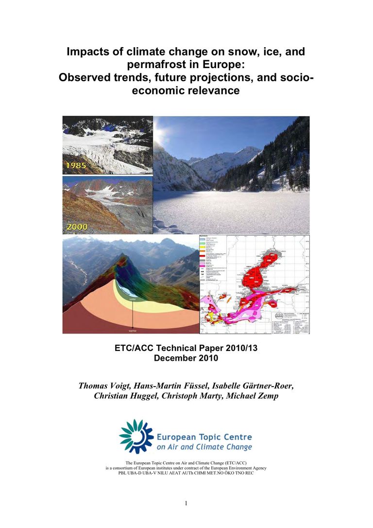 ETC/ACC Technical Paper 2010/13: Impacts of climate change on snow, ice, and permafrost in Europe
