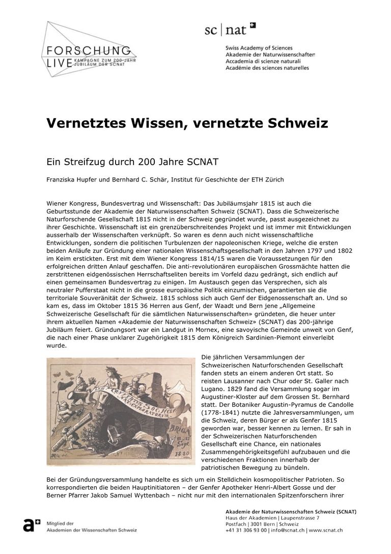 Vernetztes Wissen, vernetzte Schweiz: Ein Streifzug durch 200 Jahre SCNAT