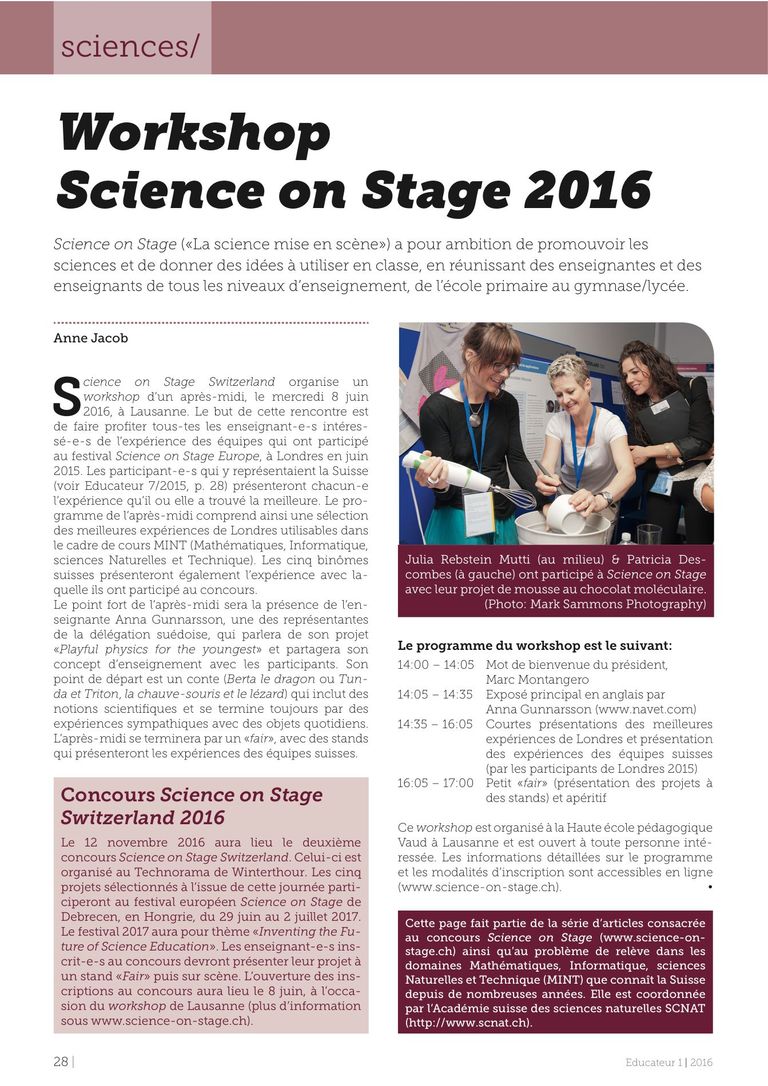 Workshop Science on Stage 2016