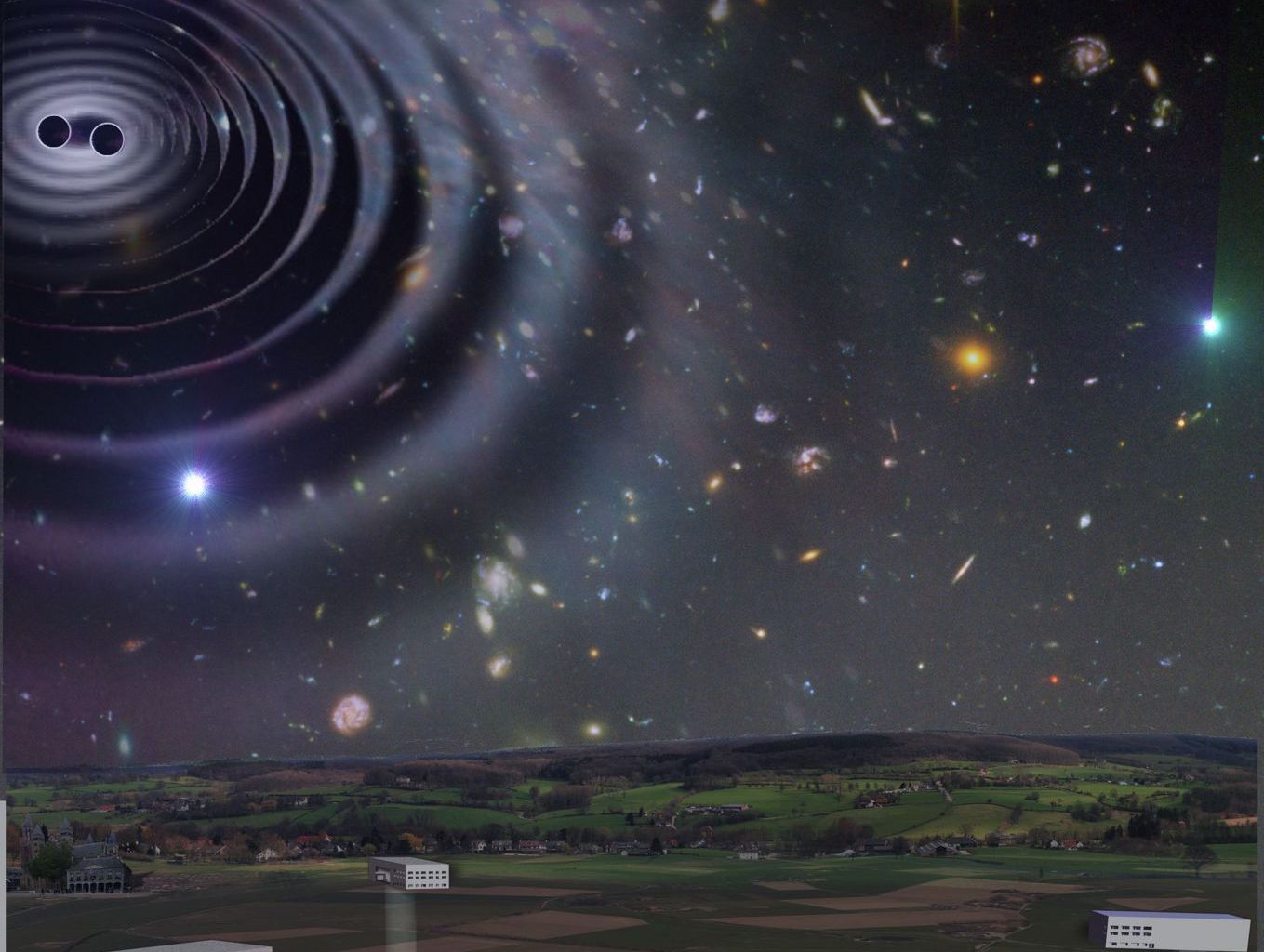 Künstlerische Darstellung des geplanten Einstein-Teleskops. Künstlerische Darstellung des geplanten Einstein-Teleskops.