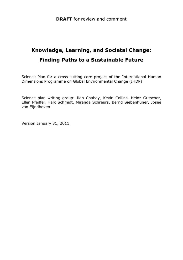 Draft Version 31 January 2011: KLSC Draft Science Plan