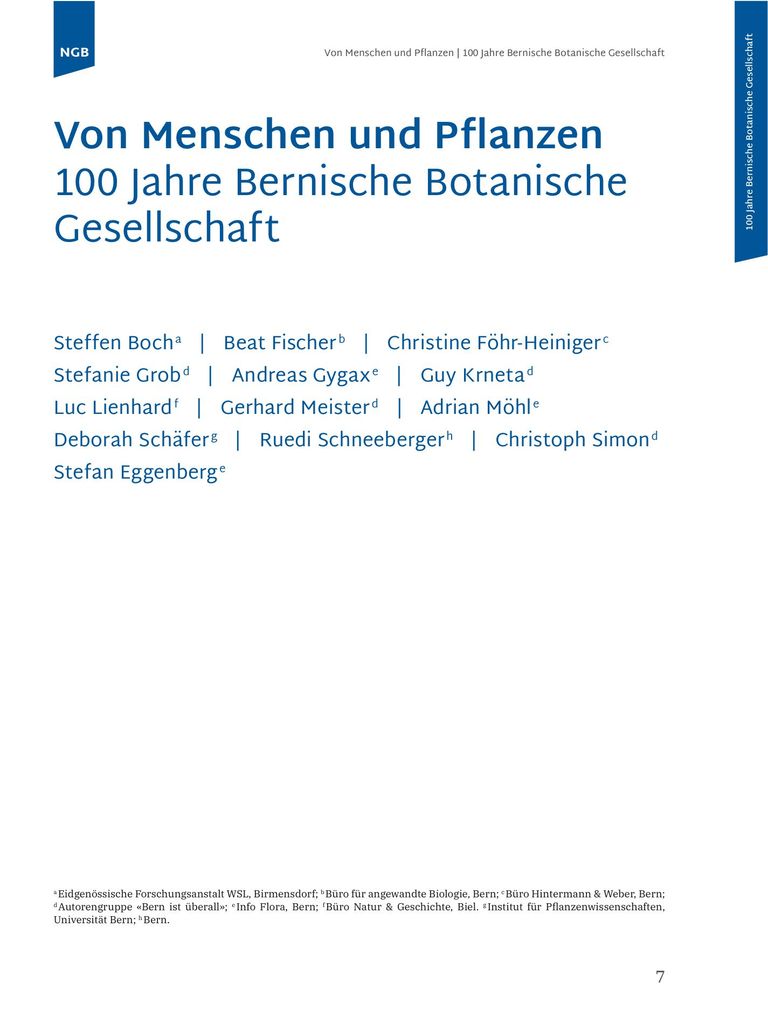 Von Menschen und Pflanzen 100 Jahre Bernische Botanische  Gesellschaft