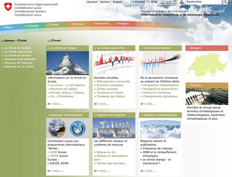 Site web de la MétéoSuisse: Le climat en Suisse