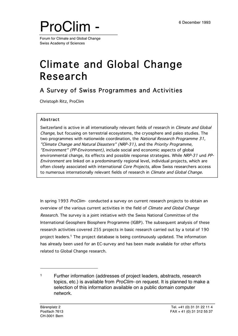 Report: Climate and Global Change Research