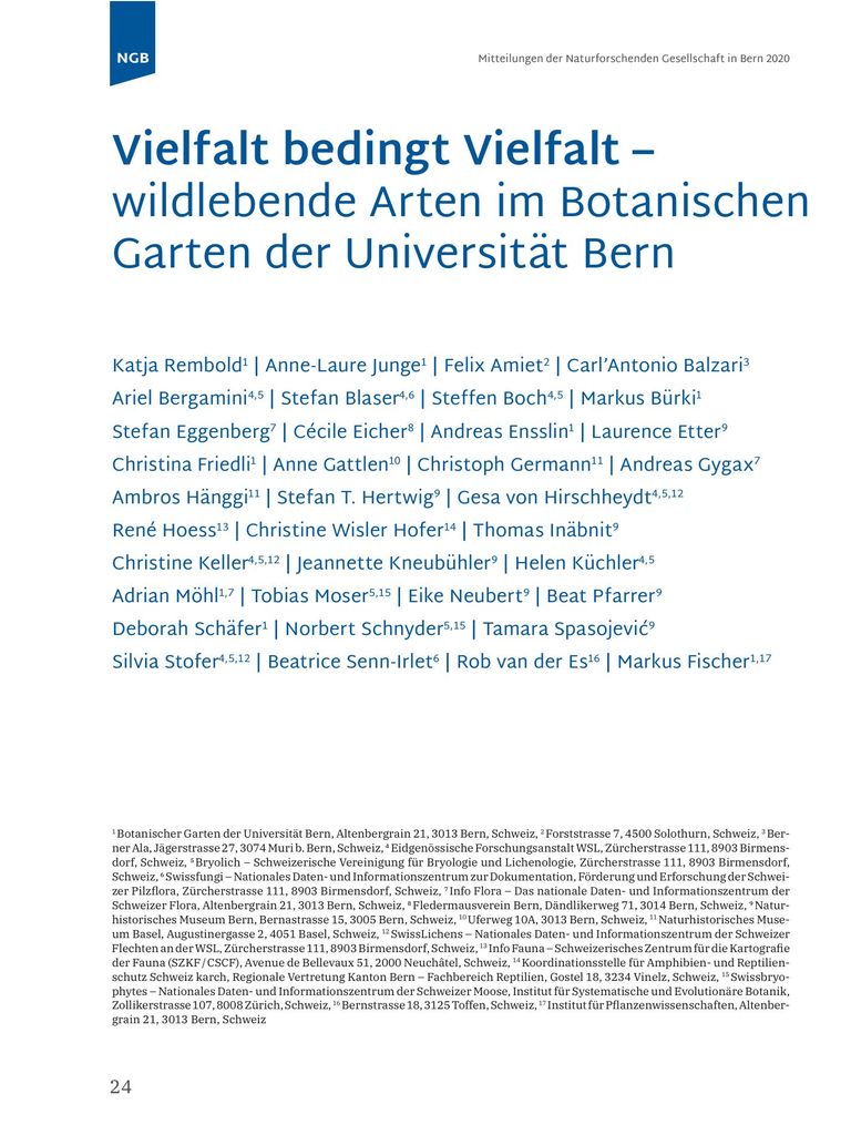 Vielfalt bedingt Vielfalt – wildlebende Arten im Botanischen Garten der Universität Bern