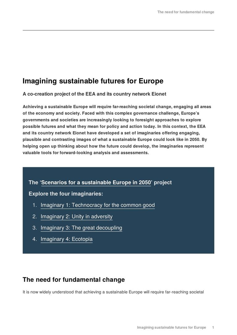 EEA (2022): What could a sustainable Europe look like in 2050?