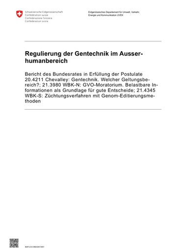 Bundesrat (2023) Regulierung der Gentechnik im Ausserhumanbereich