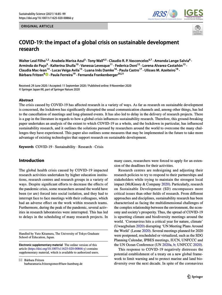 COVID‐19: the impact of a global crisis on sustainable development research