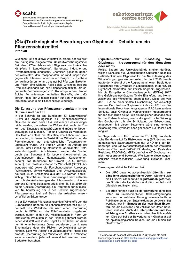 (Öko)Toxikologische Bewertung von Glyphosat – Debatte um ein Pflanzenschutzmittel
