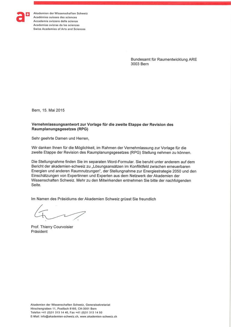 Stellungnahme der Akademien Schweiz zur Revision Raumplanungsgesetz