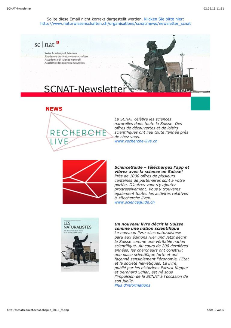 Newsletter SCNAT (juin 2015)