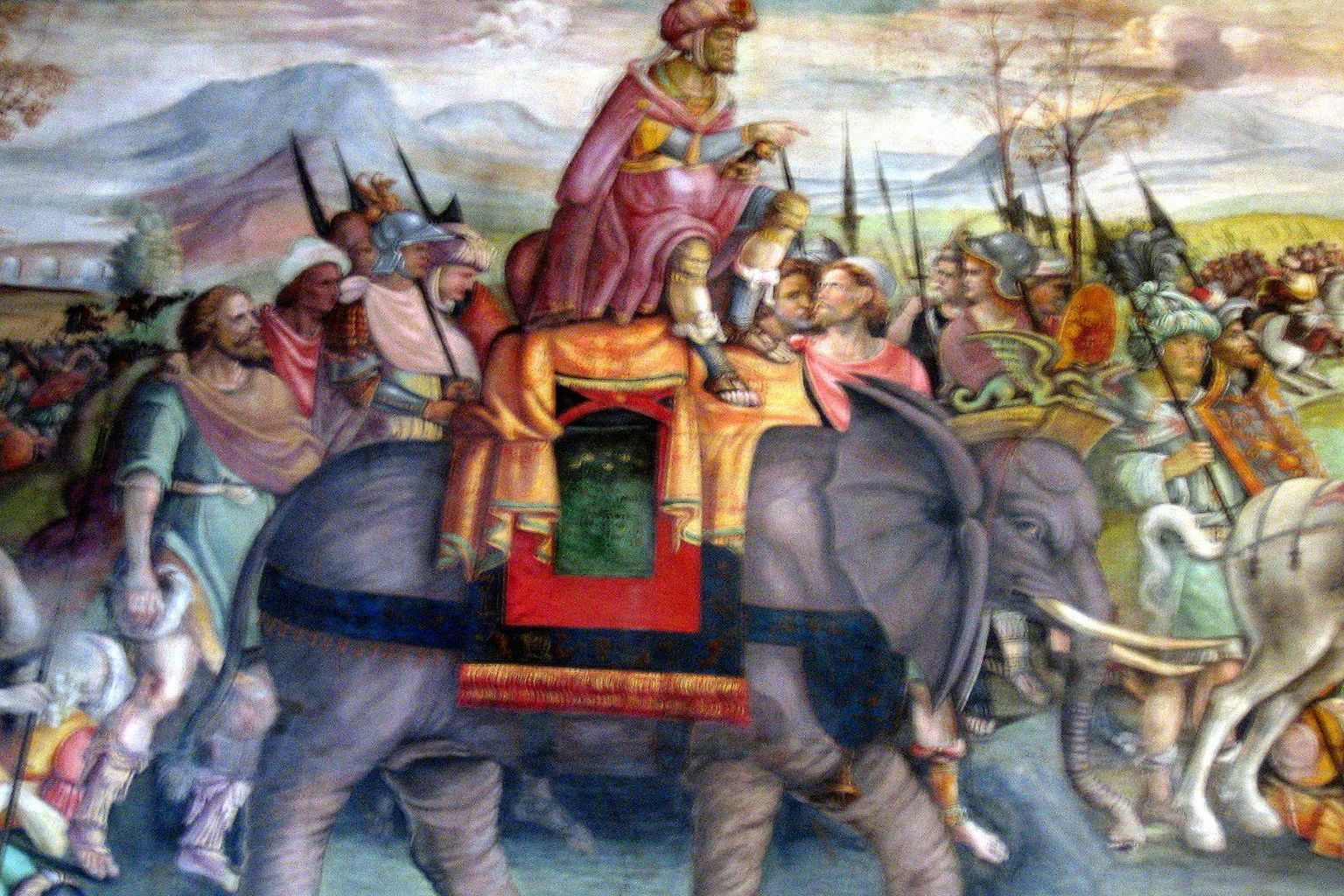 Hannibal Crossing the Alps; detail from a fresco ca 1510, Palazzo del Campidoglio (Capitoline Museum), Rome