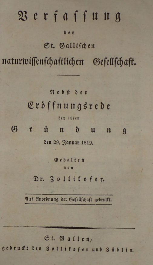 Verfassung der St.Gallischen naturwissenschaftlichen Gesellschaft