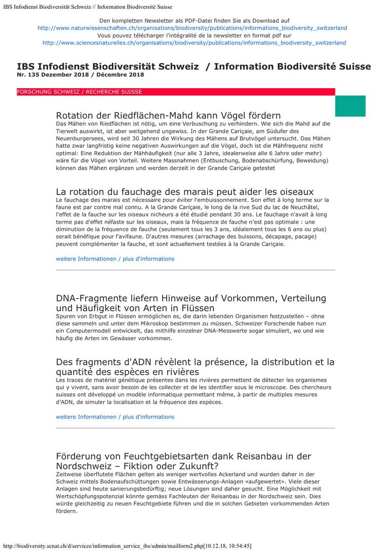 Informationsdienst Biodiversität Schweiz IBS Nr. 135