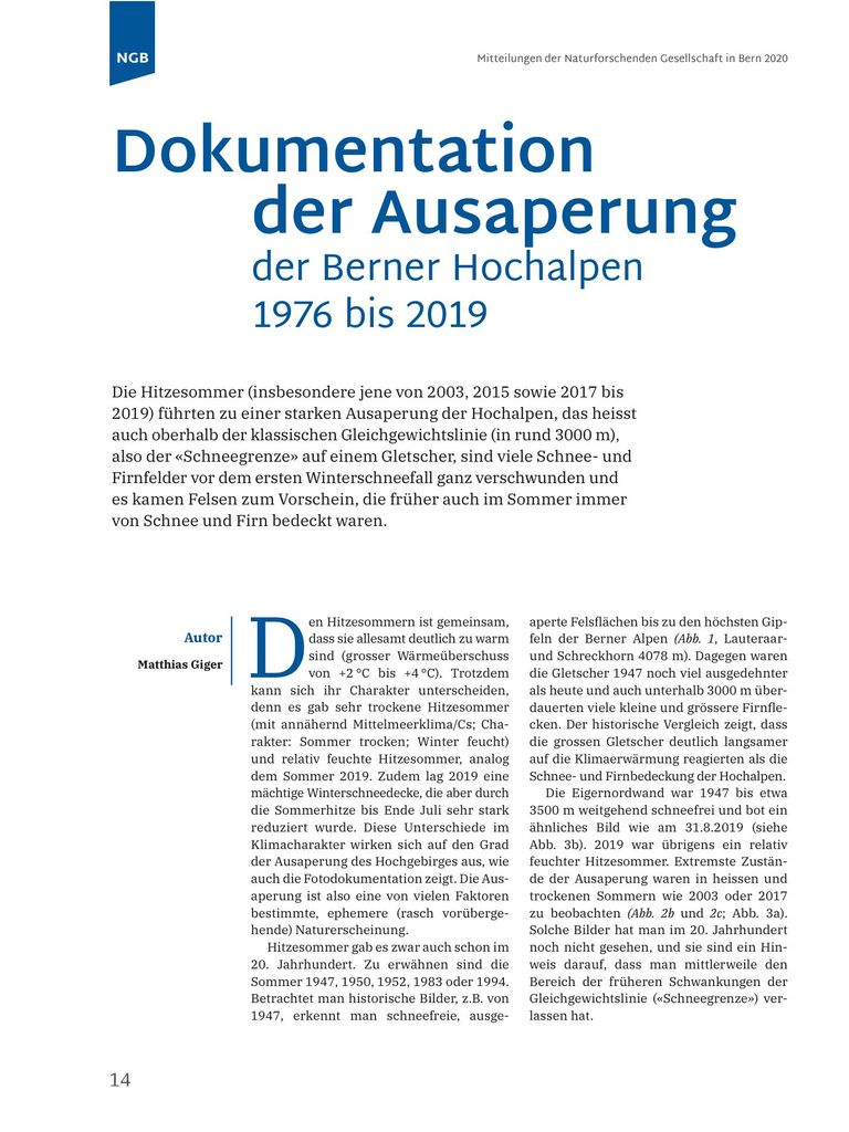 Dokumentation der Ausaperung der Berner Hochalpen 1976 bis 2019