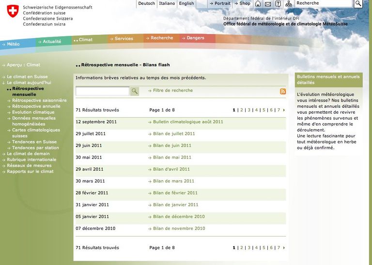 Site web de la MétéoSuisse: Bulletin climatologique mensuel