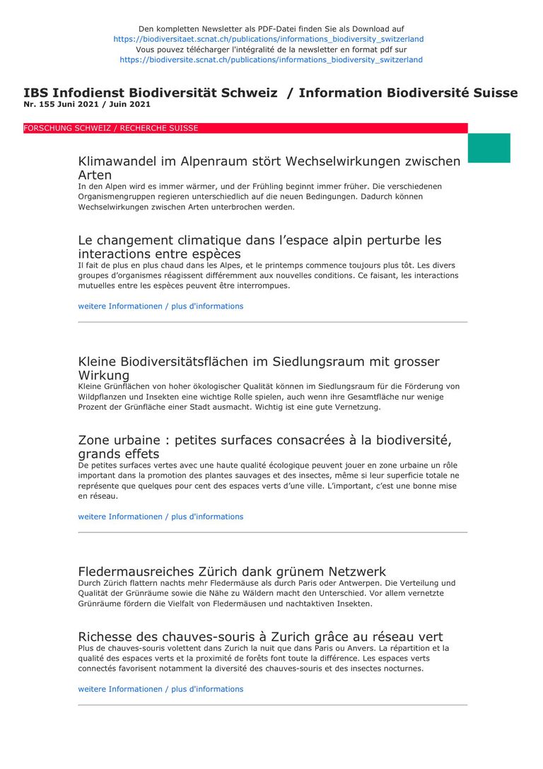 Informationsdienst Biodiversität Schweiz IBS Nr. 155