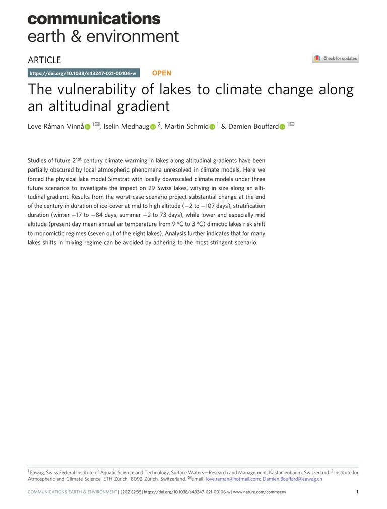 The vulnerability of lakes to climate change along an altitudinal gradient