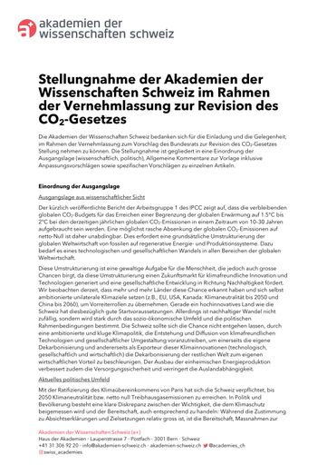 Stellungnahme CO2-Gesetz