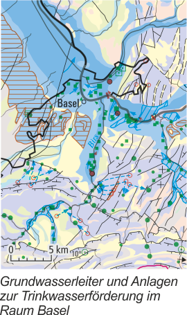 Grundwasserleiter und Anlagen zur Trinkwasserförderung im Raum Basel