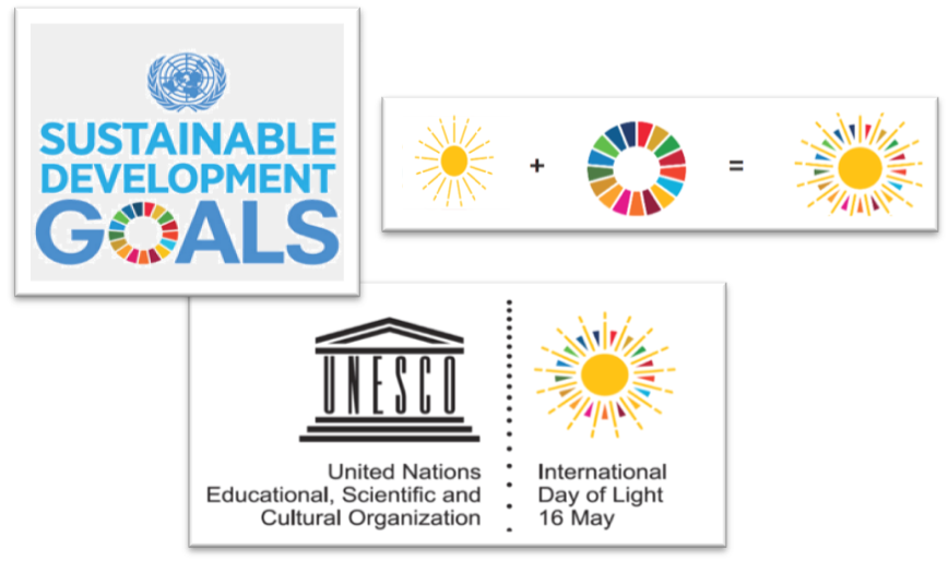 The logo of the International Day of Light integrates the colour circle of the 17 Sustainable Development Goals
