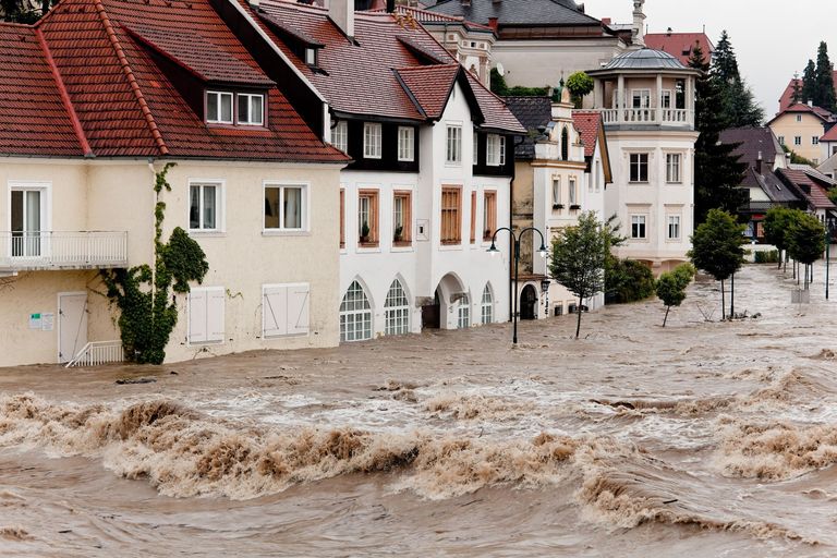 Floods in the streets of Steyr, Austria