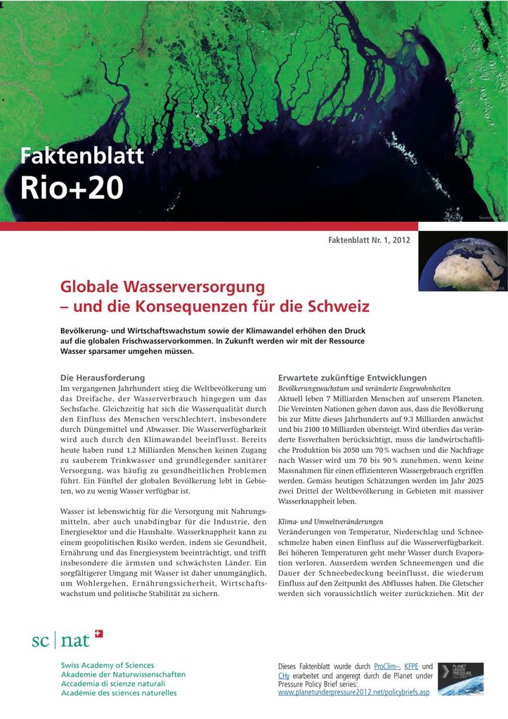 Globale Wasserversorgung – und die Konsequenzen für die Schweiz