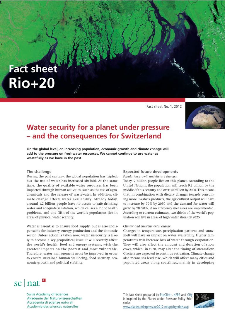 Water security for a planet under pressure and the consequences for Switzerland