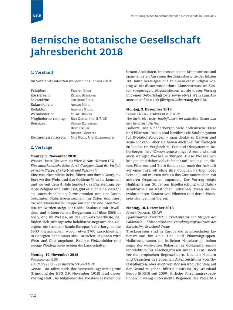 Bernische Botanische Gesellschaft Jahresbericht 2018