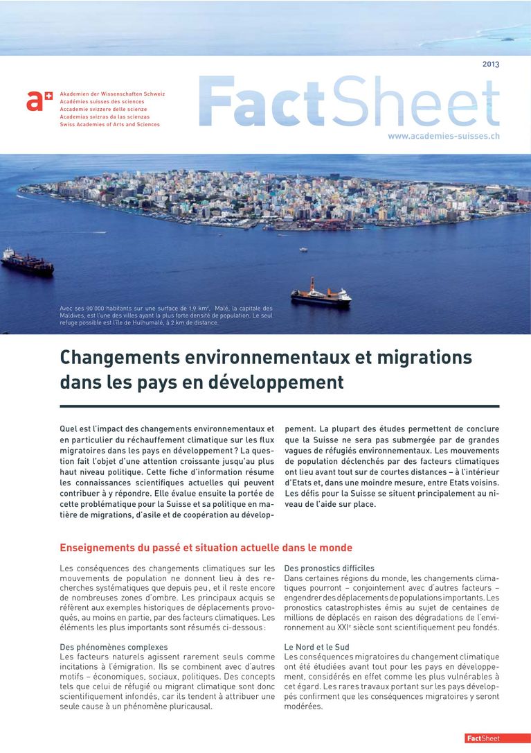 a+ Fact Sheet (en Français): Changements environnementaux et migrations dans les pays en développement