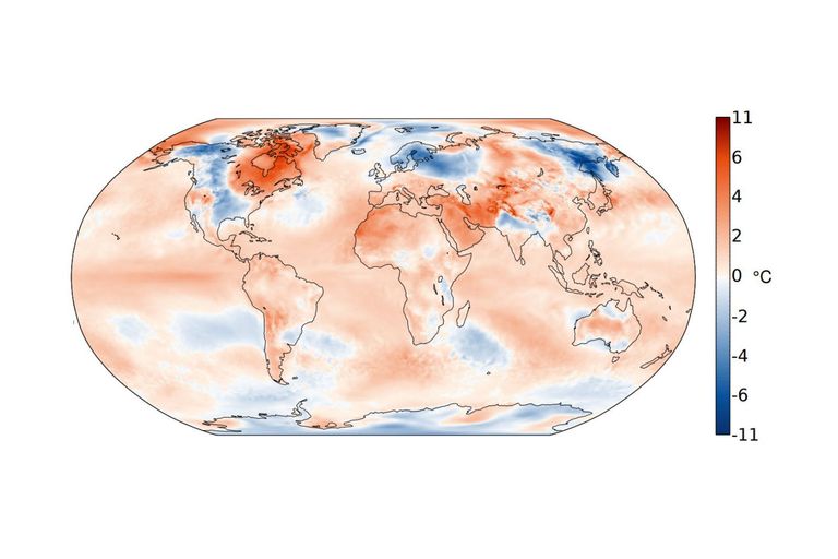 Räumliche Verteilung der weltweiten Januartemperatur 2024 als Abweichung zum Durchschnitt 1991‒2020 in °C. Quelle: Copernicus.