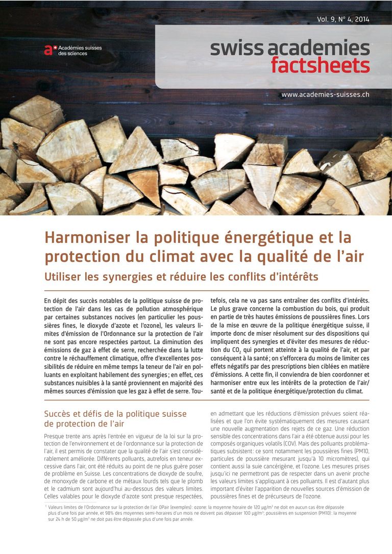Fiche d'information: Harmoniser la politique énergétique et la protection du climat avec la qualité de l’air
