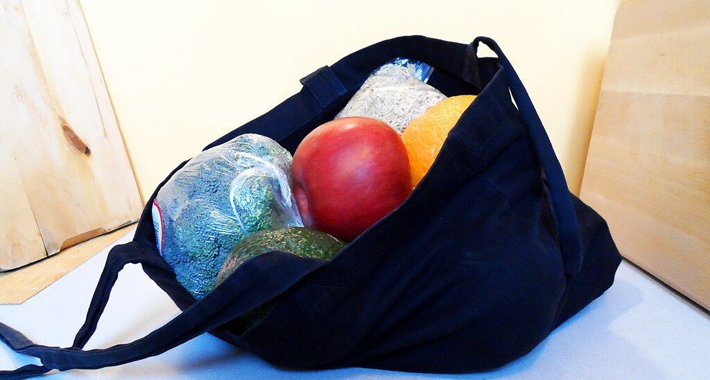 Einkaufstasche mit Früchten und Gemüse