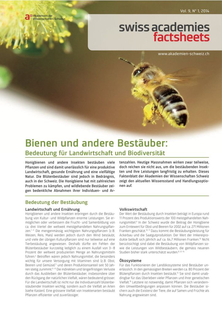 Bienen und andere Bestäuber: Bedeutung für Landwirtschaft und Biodiversität (2014)
