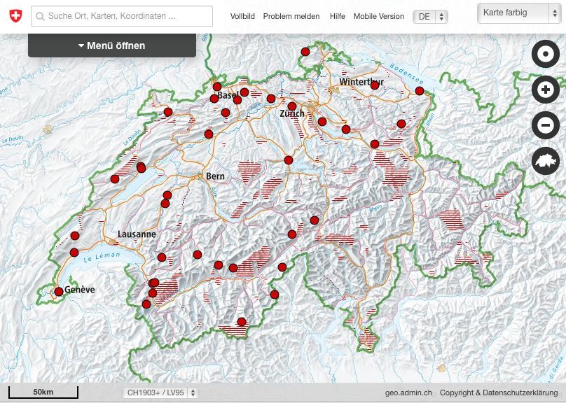 the Swiss geotopes in the map viewer of Switzerland