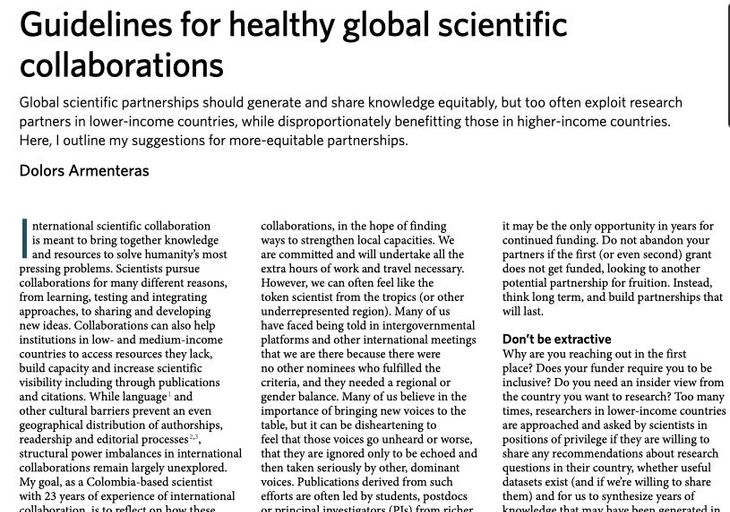 Guidelines for healthy global scientific collaborations