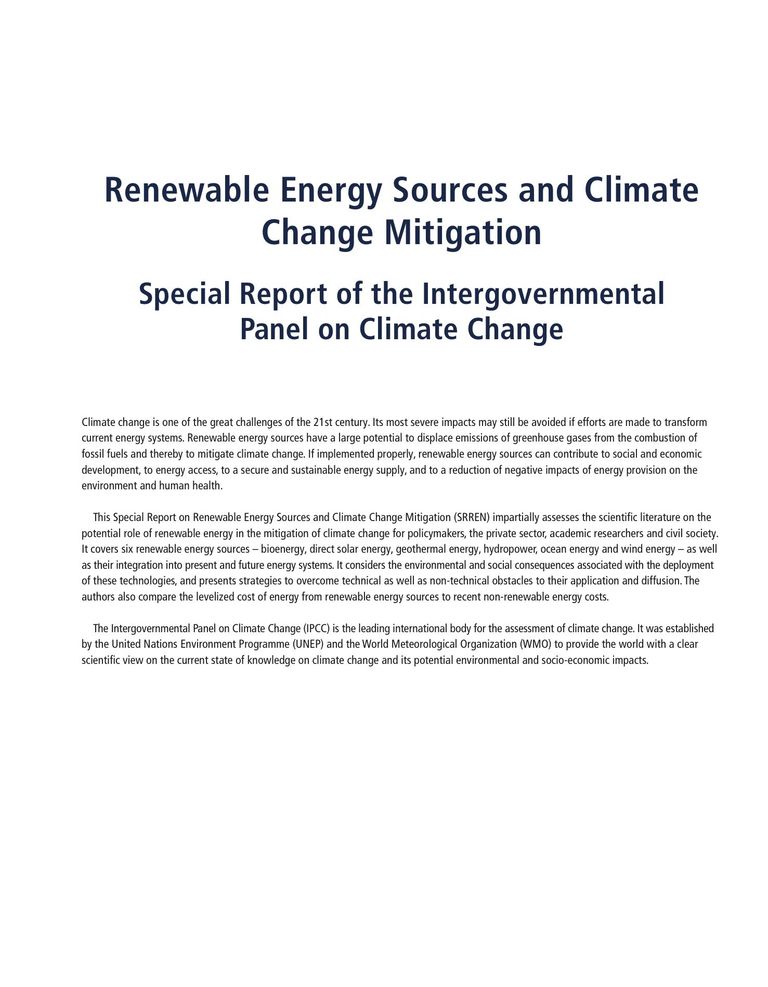 IPCC Special Report "Renewable Energy Sources and Climate Change Mitigation"