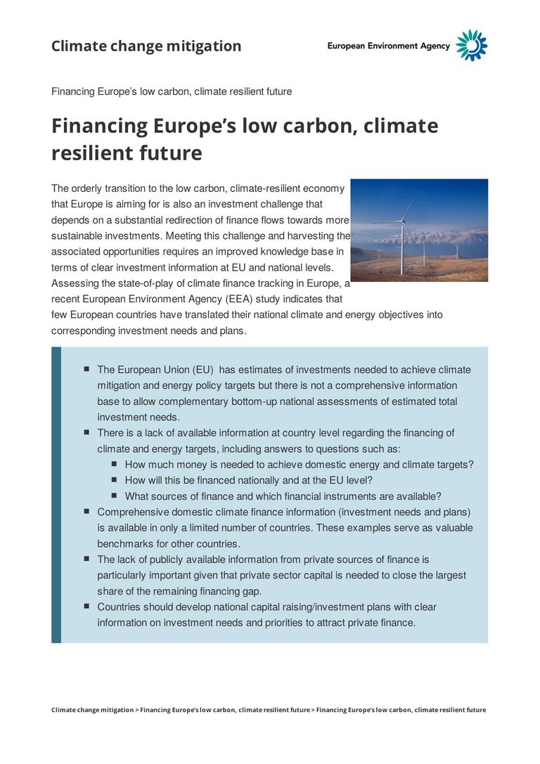 EEA (2017): Financing Europe’s low carbon, climate resilient future