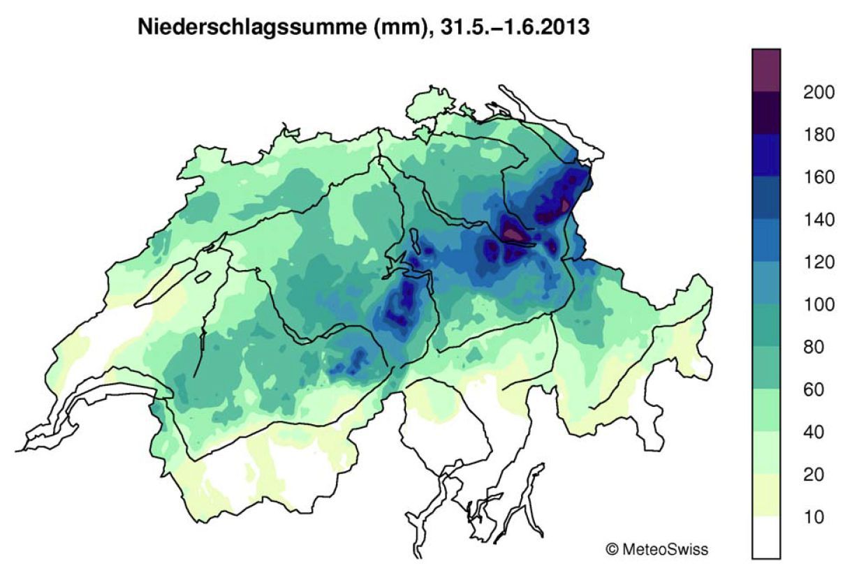Hydrologischer Spezialbericht BAFU: Klimatologische Einordnung des Starkregen- und Hochwasserereignisses Mai/Juni 2013